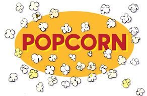 Popcorn, banner with red lettering