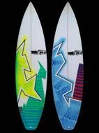 two bright painted Surfboards