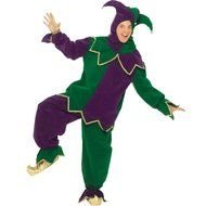 happy Woman in colorful medieval joker costume