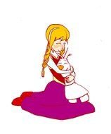 drawing of a girl with a cartoon toy