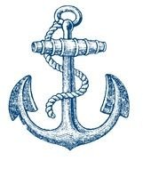 drawn blue anchor with a rope