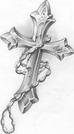 Drawing of Cross With Rosary Beads Tattoo