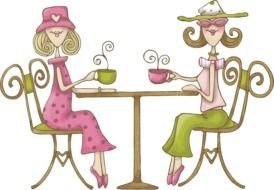 drawn women drinking tea