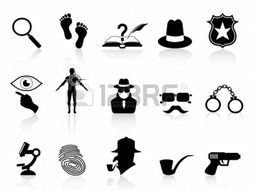 Isolated Black Detective Icons Set On White Background Stock Photo