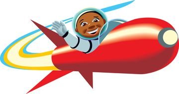 cartoon man in space rocket