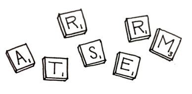 2 Letter Scrabble Words, black and white drawing