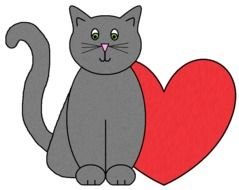 drawing of a gray cat near a red heart