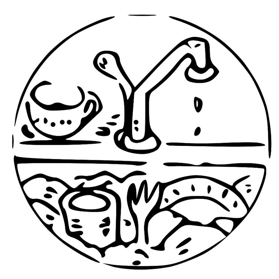 dishware in sink, round sticker