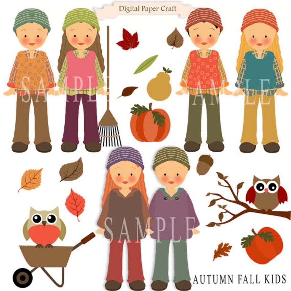 Autumn Fall Clipart Kids Instant Download