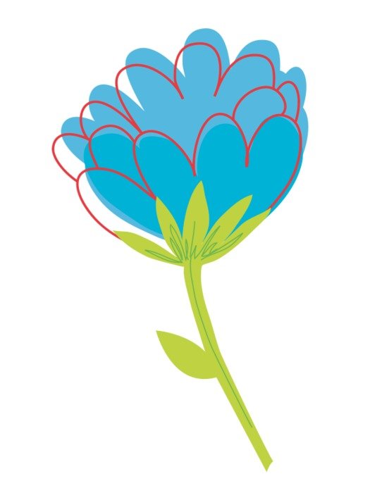 drawing of blue color with a green leaf