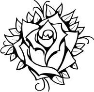 black and white picture of a rose with leaves