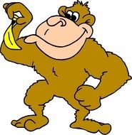 drawing of a monkey with a banana in his hand