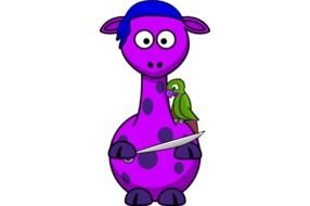 Clip art of purple pirate Giraffe with parrot