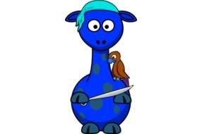 drawing of a blue giraffe in a pirate costume