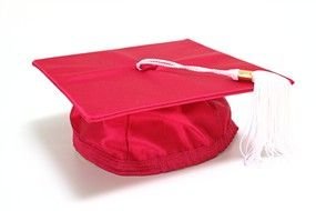 Beautiful red and white graduation cap