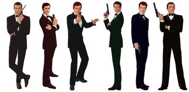 James Bond, agent 007, set of male figures with gun