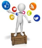symbol of a person standing on a box next to social network icons