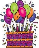 Happy Birthday Cake And Balloons Cartoon