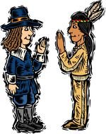 Cartoon Native American and european men