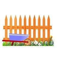 Clipart of the Wooden Fence And Wheelbarrow Garden