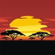 picture of sunset with trees on a hill