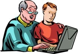 Father And Son at laptop computer, Clip Art