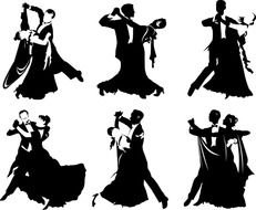 set of silhouetes, dancing couples in vintage clothing