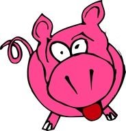 drawing of a pink funny pig on a white background