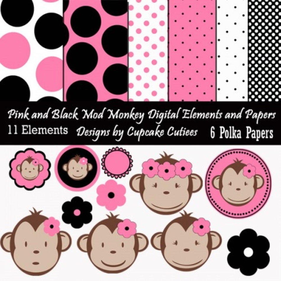 Pink Mod Monkey Clip Art N3