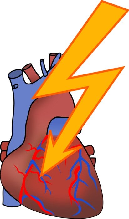 drawn lightning on the background of the human heart
