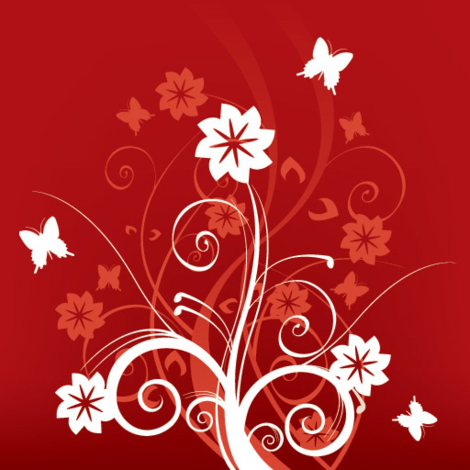 Swirls On Red Vector Graphic mdash Flowers