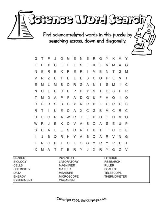 Science Word Search Puzzles Printable
