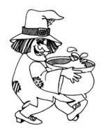 painted witch with potion in coloring book