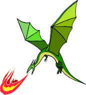 drawn green dragon breathing fire