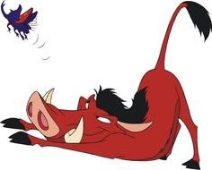 drawn boar Pumbaa and a flying insect