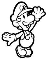 Super Mario with hands up in a coloring book