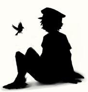 black silhouettes of a boy and a bird as a picture