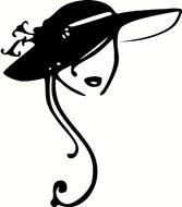 Black and white drawing of the Vintage Lady Hat clipart