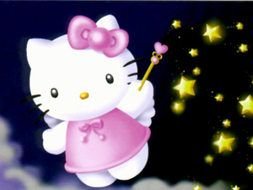 kitty on a black background with stars