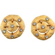 Vintage Florentine round Golden Earrings with Rhinestones