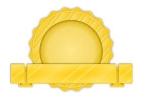 gold seal and gold banner on a black background