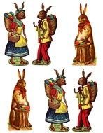 drawn easter bunnies with baskets