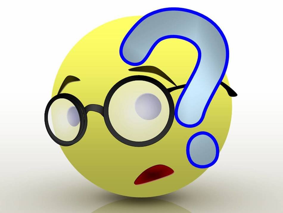question mark and smiley with glasses