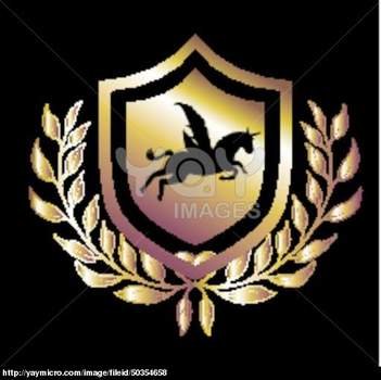 Horse Wings Gold Shield Vector Art