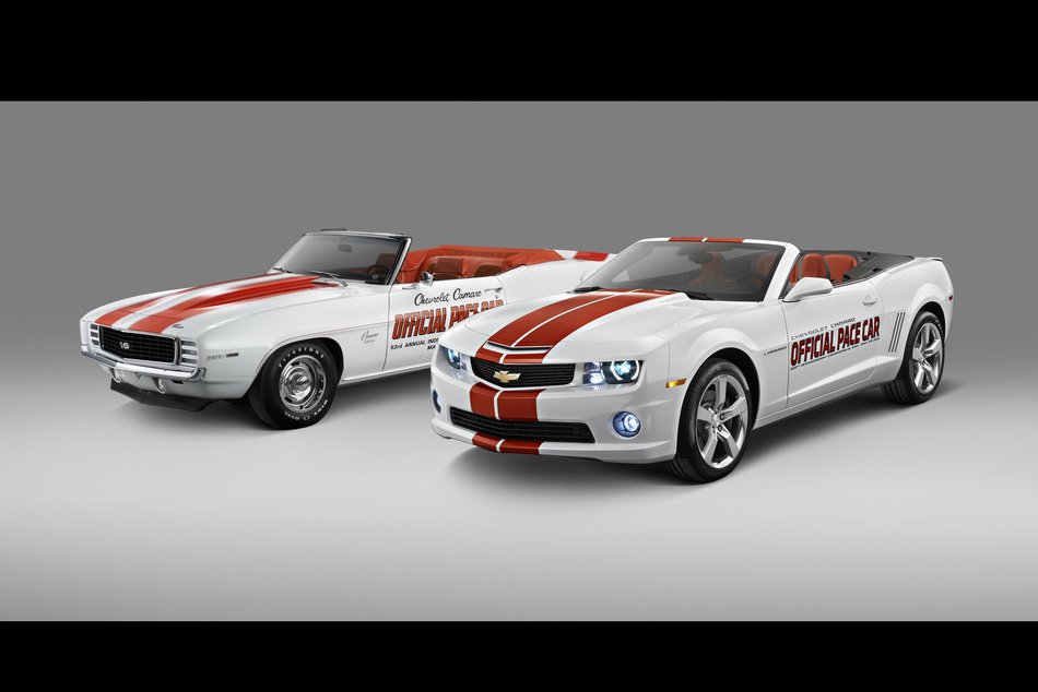 two luxury sports cars, Camaro Pace, at grey background