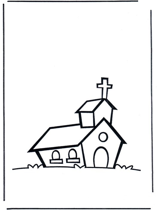 black and white drawing of a church on a white sheet