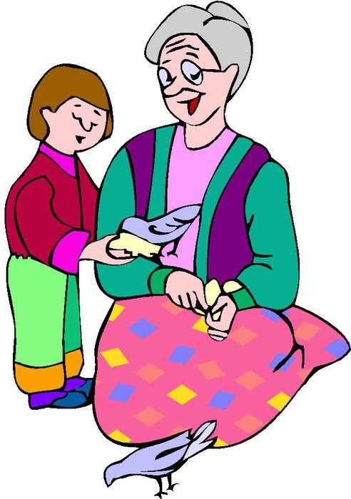 Colorful drawing of the grandmother with the granddaughter clipart