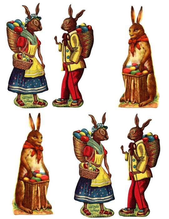 drawn easter bunnies with baskets