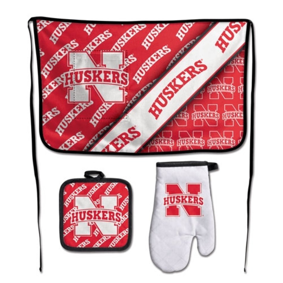 Nebraska Cornhuskers Premium BBQ Apron Oven Mitt And Potholder Set