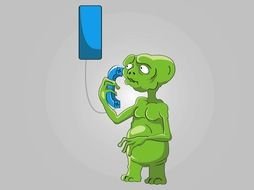 green alien is talking on the phone